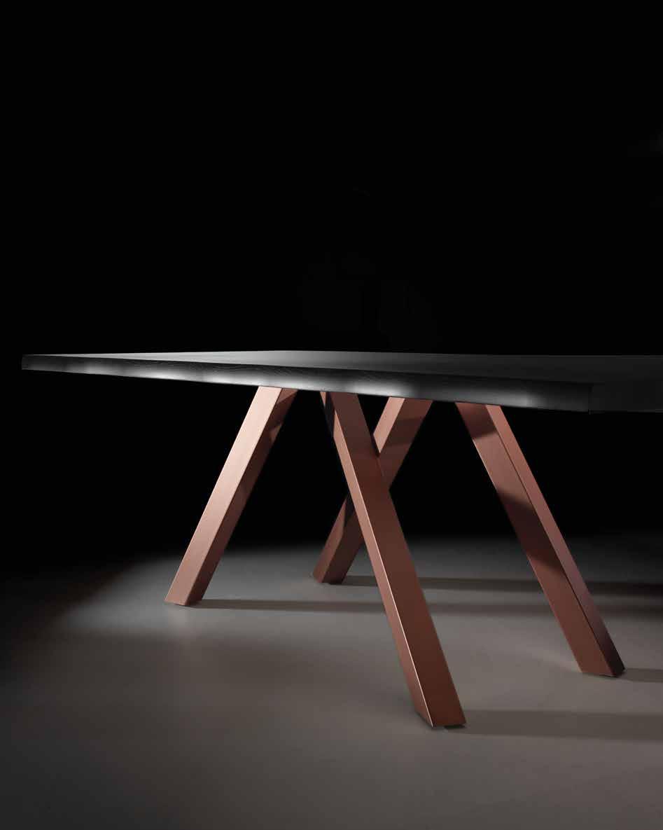 01 - cm 200 x 100 FIXED - A93 PINK GOLD STEEL BASE - TABLE TOP VENEERED 295 CARBON FOSSIL TABLE MATERIA ART. T 865.