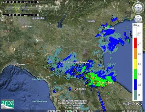 diretti da sud-est. Dalle 3 UTC del giorno 22 si ha la formazione di impulsi sulla costa adriatica dell'italia centrale.