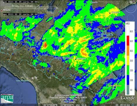 Dalle 06:00 UTC l'intera Regione è interessata da precipitazioni.