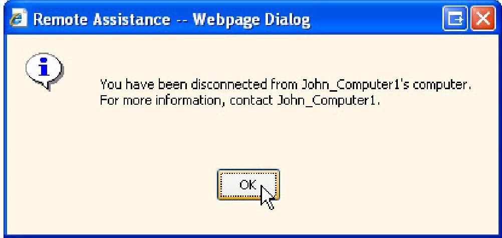 Fare clic sul pulsante Disconnetti nel menù principale di "Assistenza Remota". Fare clic su OK. Chiudere tutte le finestre aperte.