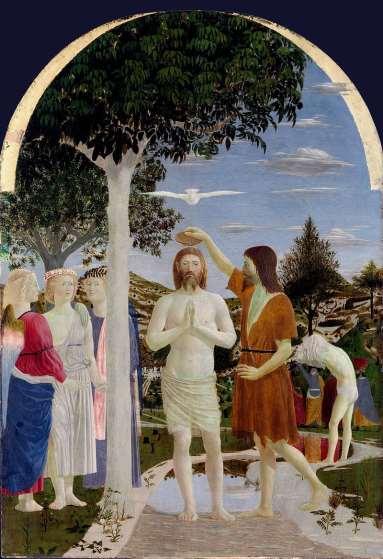 Il battesimo di Cristo (1445/1450 ) Tempera su tavola (167x116 cm) Semplificazione delle forme uguali a figure geometriche