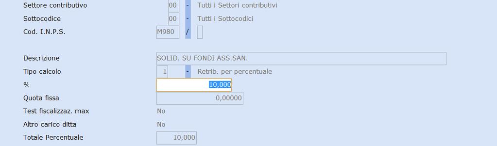 codice "M980" Indicare il numero codice Ventilazione al campo <Ventilazione DM10> del parametro "Solidarietà SAN.ARTI" precedentemente caricato. 3.