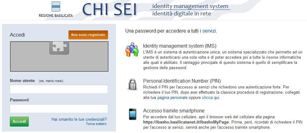 Previo inserimento del nome utente e password, videata si accede alla