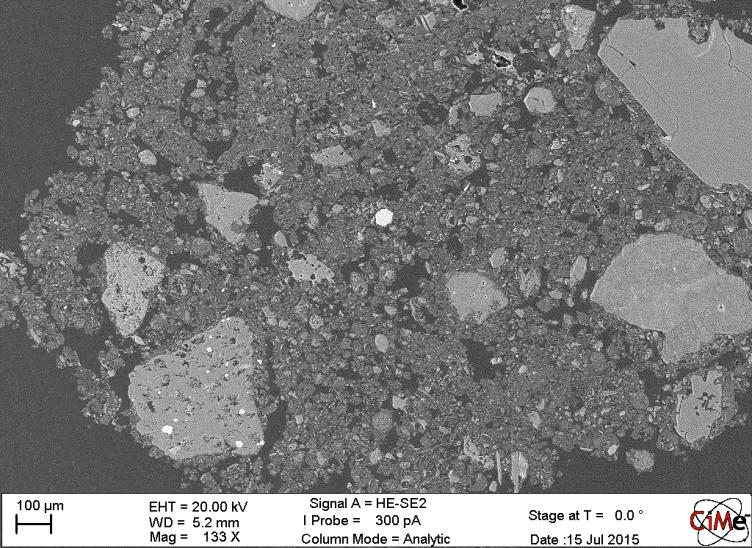 completamente levigata, ciò ha reso possibile investigare la distribuzione dei pori e i contatti interparticellari, eliminando l effetto topografico (Fig.2).