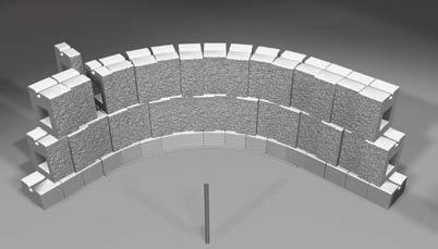 Per mantenere tale allineamento utilizzare, se necessario, porzioni di blocchi tagliati a misura. La muratura arretra di 25mm ogni 380mm di altezza.