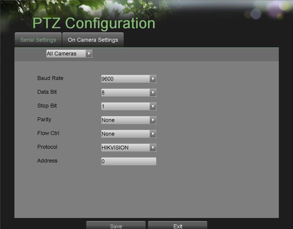 Configurazione della camera PTZ Configurazione di base per la gestione PTZ Sul retro dell NVR c è una porta RS-485 utilizzata per la gestione della telemetria seriale.