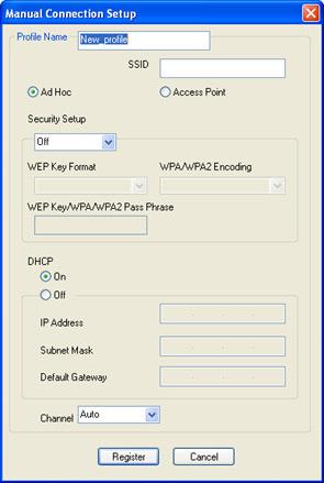 3 4 Nella finestra di Wireless Connection, selezionare Switch Connection Profile nel menu Connection. Questa operazione visualizzerà una finestra di dialogo per il cambiamento del profilo connessione.