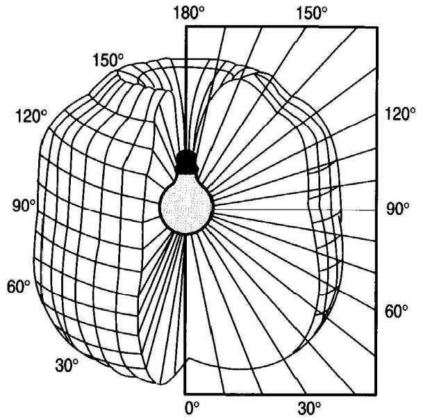 solido o curva fotometrica Il solido fotometrico rappresenta la figura geometrica delimitata da una superficie chiusa formata dal luogo dei punti estremi di segmenti aventi lunghezza proporzionale