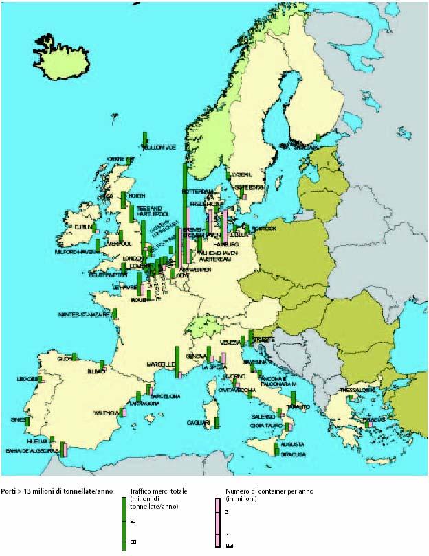 Carta dei principali porti europei di merci (Fonte: Libro