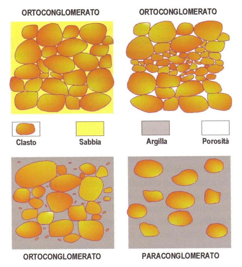 Conglomerati (o Ruditi) Rocce che contengono più del 50% di granuli di taglia granulometrica superiore a 2mm Ghiaia: sedimento di taglia ruditica, sciolto non ancora consolidato Conglomerato: roccia