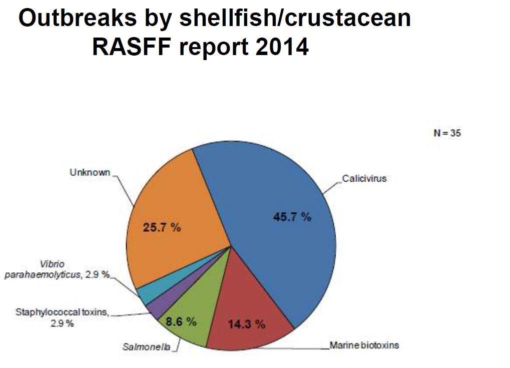 Figura n. 10. Outbreaks ec.europa.eu/food/safety/rasff/.../rasff_annual_report_2014.pdf) provocati dal consumo di molluschi/crostacei RASFF report 2014.