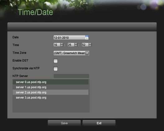 Figura 10. Menu Time / Date (Data / Ora) 3. Viene visualizzata l impostazione corrente per la data ed ora.