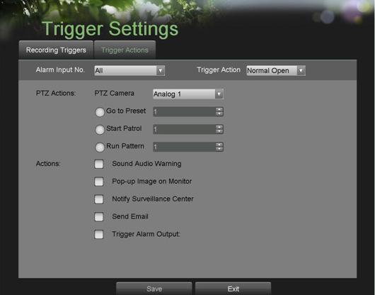 Accedere al menu Trigger Settings di Figura 43 andando su Main Menu > Recording Configuration > Trigger Settings. Figura 43. Menu Trigger Settings (Impostazione Attivazione) 2.