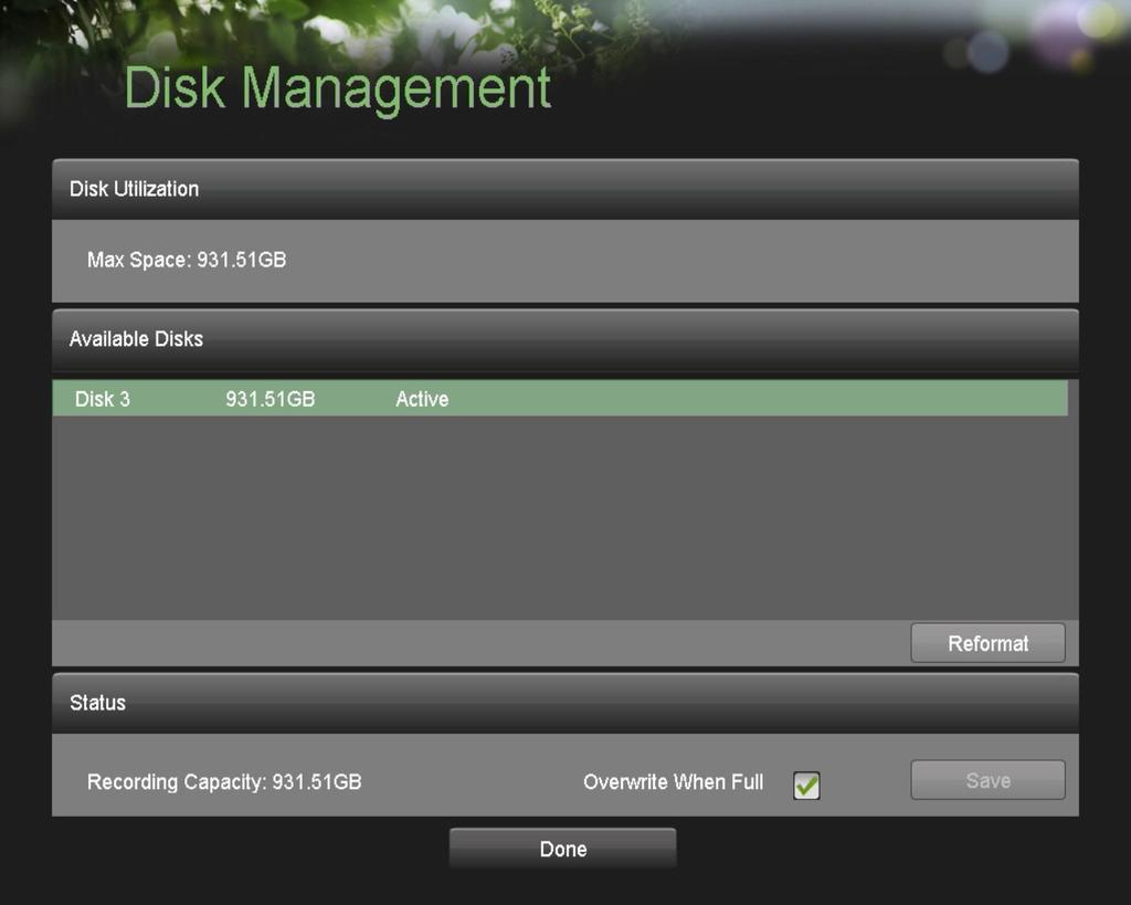 Gestione degli HDD Controllare lo stato degli HDD Lo stato degli HDD installati può venire controllato nel menu Disk Management (Gestione HDD). Per controllare lo stato degli HDD installati: 1.