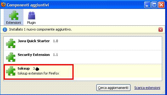 Aggiornamento automatico dispositivo USB - Passo 3 e 4 Controllo dell'aggiornamento - Al riavvio di Firefox sarà possibile controllare l'avvenuta installazione