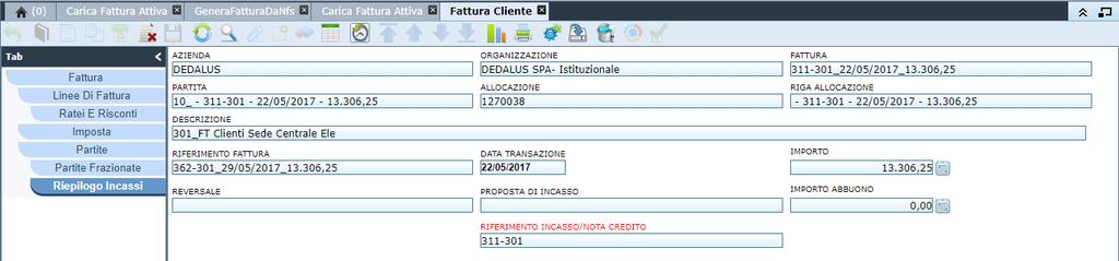 Nel Tab Riepilogo Incassi, sono riportate le informazioni relative al metodo di