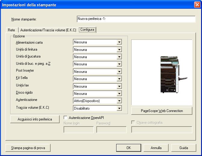 Specificare le impostazioni di stampa 4 4.1.3 Scheda Configura Configura Specificare le impostazioni appropriate in funzione della configurazione opzione della stampante in uso.