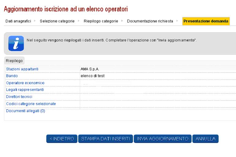 In questa schermata è possibile scegliere il pulsante Invia