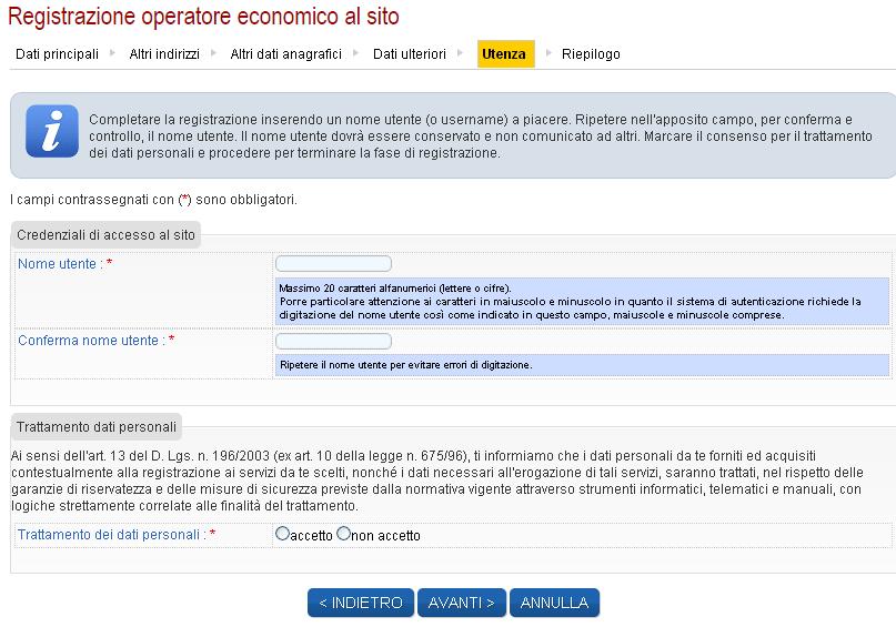 6. Al termine della compilazione delle schede, il sito consentirà di trasmettere in automatico la richiesta di registrazione attraverso l apposito pulsante Invia. 7.