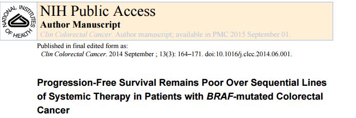 BRAF V600E 8-12% mcrc (2/3 colon dx) Mutuamente esclusiva con le mutazioni di RAS Marcatore prognostico