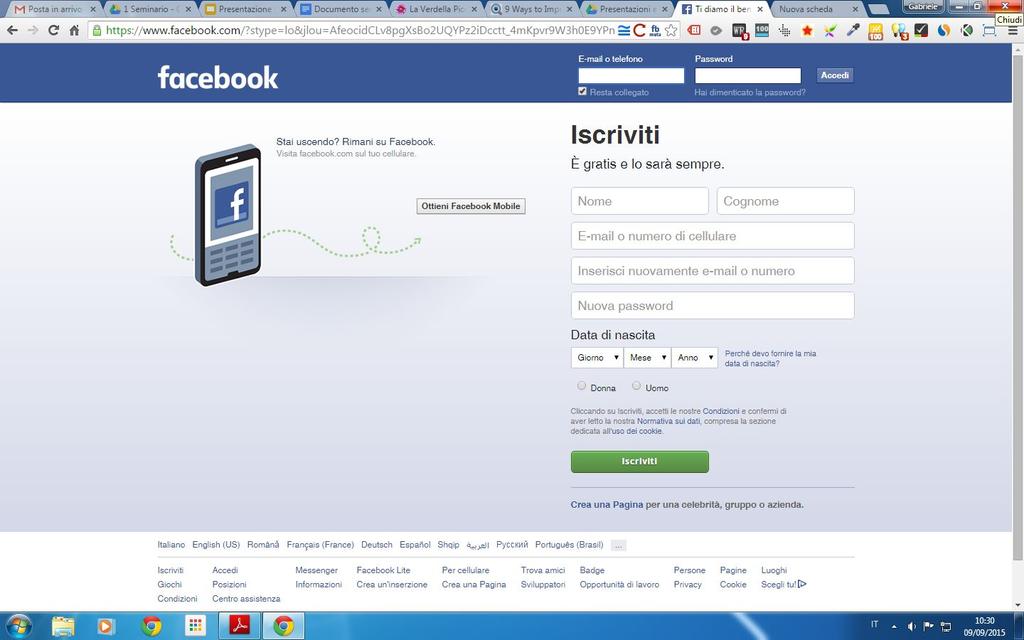 Facebook: aprire una Pagina Fan Iscriversi per poter creare una Pagina Fan Se si possiede