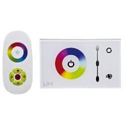 Dimmer GLA64-LT6C08W2 Controller RGB da parete con telecomando Touch Vin : 12-24V 20 colori selezionabili Carico Max 144W@12V 288W@24V 25 livelli di regolazione luminosità Effetti :