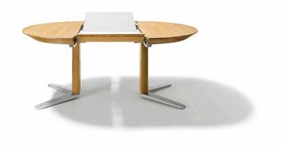 foto: tavolo allungabile girado, 120 120 + 60 cm, essenza rovere, vetro bianco lucido,
