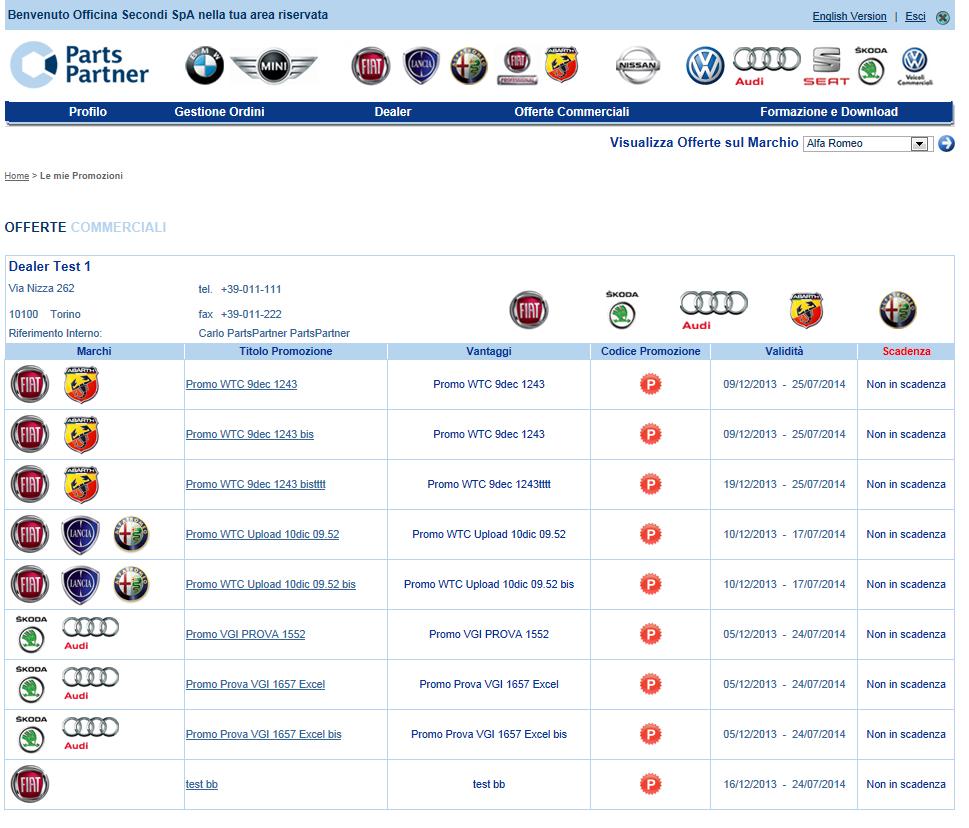 Offerte commerciali 1/3 Nella pagina Offerte commerciali l utente visualizza l elenco completo delle promozioni pubblicate dai propri Dealer È possibile visualizzare le offerte su di un marchio in