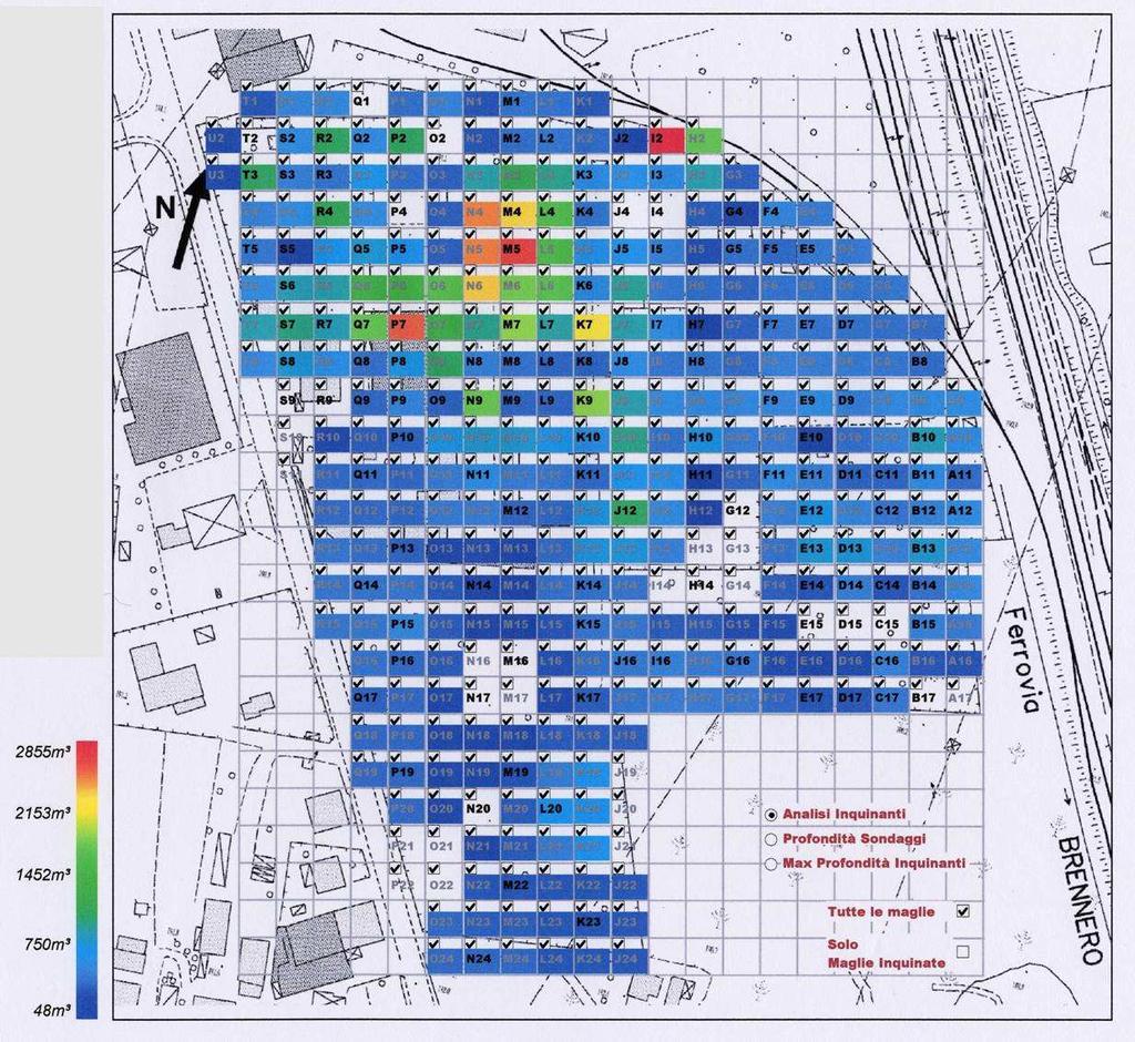 IL PIANO DELLA CARATTERIZZAZIONE Distribuzione della contaminazione nei siti: il database è stato utilizzato per produrre in modo ottimizzato mappe di concentrazione degli