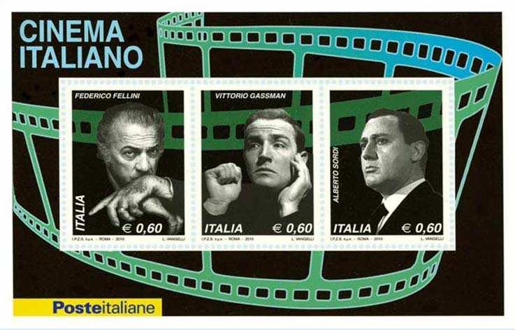 0,60 3 ( ) Protagonisti del cinema italiano policromo Dettagli Dent.13¼ 13 b Stampa: rotocalco Stampato da: I.P.Z.S. Roma Foglietti Dim.: 120 80 (mm) Dis. di L.