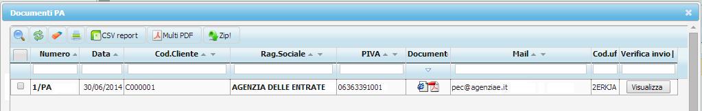 Dentro all elenco della Verifica Spedizioni, sarà possibile visualizzare i dati del protocollo di questo documento,