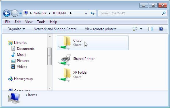 Fare doppio clic su computer 1. E' possibile vedere la cartella condivisa Cisco? Sì.