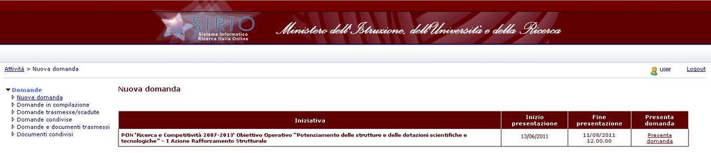 Domande in compilazione per rientrare nella compilazione della domanda su cui si sta lavorando.