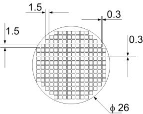 Filtro UNISA cilindrico in SiC Diametro: 26 mm Altezza: 125 mm Numero fori: 216 Dimensioni fori: 1,5 x 1,5 mm Distanza tra fori: ~,3 mm Figura 16.