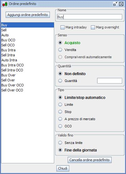 2.1 I parametri degli ordini Cliccando sull icona alla sinistra della tendina con l elenco delle tipologie degli ordini, si apre una finestra un cui sono elencati i parametri impostati di default per