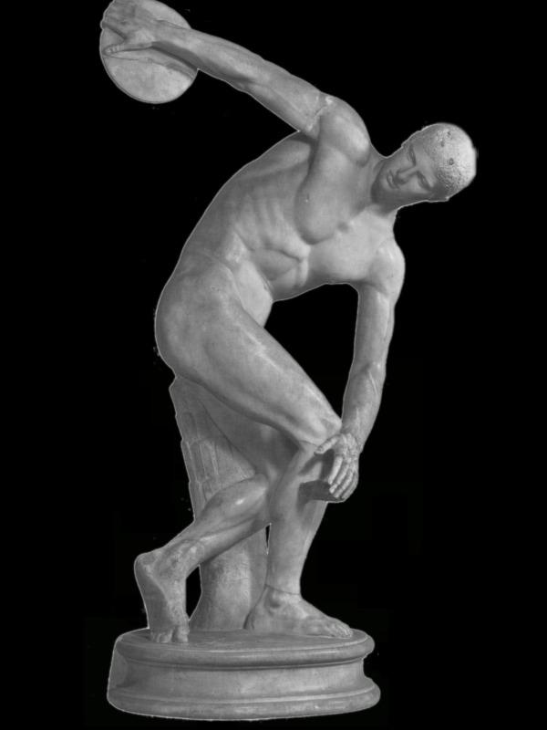 Discobolo (lanciatore del disco) di Mirone ca 460 a.c. Mirone (pre- classico) allievo di Agelada il Giovane. La classicità è il periodo di perfeqa imitazione della natura.