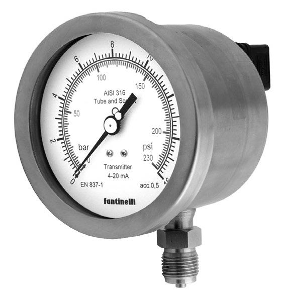 A E F Manometro con trasmettitore integrato attacco radiale per montaggio diretto Pressure gauge with integrated pressure transmitter bottom connection for local mounting Table TR 308 DN A 100 103