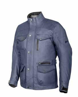 paraschiena Cuciture nastrate Inserti riflettenti Two-layer urban jacket: internal fixed waterproof membrane and a removable thermal layer Fabric impregnated with wax based paraffin Waterproof