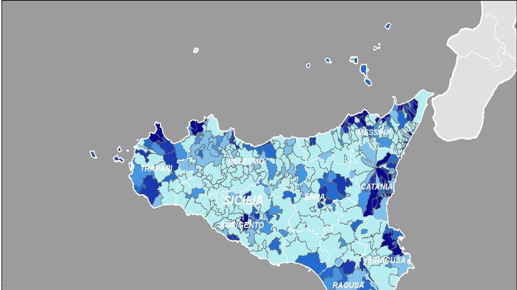 Rilevanza addetti del comparto imprese (Incidenze % rispetto al totale addetti di Imprese, non profit e istituzioni) Comuni Peso %