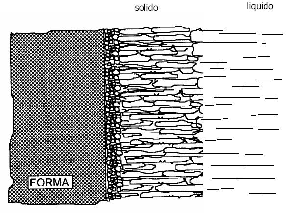 MICROSTRUTTURA DEI GETTI Lo spessore di metallo che solidifica in questa fase è molto esteso, in particolare se il raffreddamento avviene velocemente.