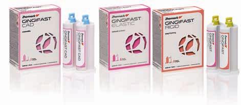 Gingifast Codici Sviluppo modelli / Riproduzione gengivale Gingifast Elastic - Silicone per addizione per la riproduzione gengivale Codice Confezionamento C401500 2 cartucce da 50 ml + 1 flacone di