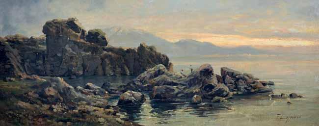 98 Lojacono Francesco (Palermo 1838-1915) Paesaggio costiero siciliano olio su
