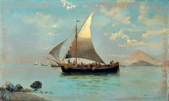 100 Torcia Francesco Saverio (Napoli 1840-1891) Marina con barche olio