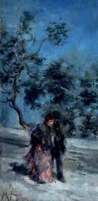 119 Migliaro Vincenzo (Napoli 1858-1938) Al chiaro di luna olio su tavola, cm