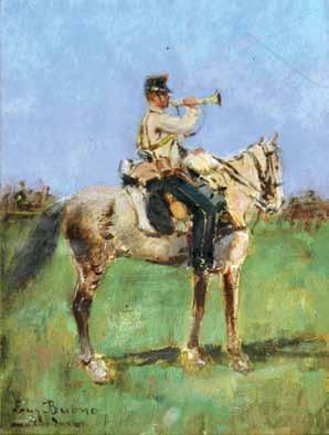 125 Buono Eugenio (1861-1954) Soldato a cavallo olio su cartone, cm