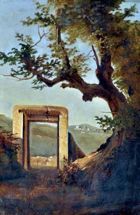 73 Scuola di Posillipo inizi del XIX secolo Paesaggio olio su carta rip.