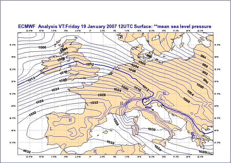 Fig. 1 mappa di analisi della pressione al suolo ECMWF Fig.