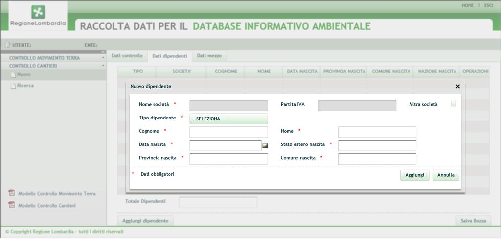 La figura 9 illustra la sottoscheda Dati dipendenti, contenente i dati relativi ai dipendenti presenti sul cantiere oggetti del controllo.