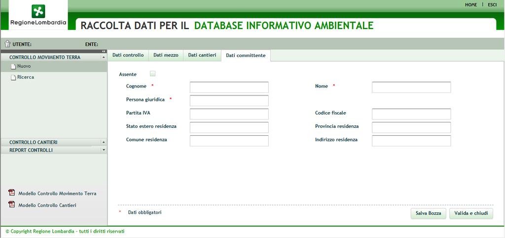 Figura 5: Controllo Movimento Terra Dati committente L ultima parte della scheda movimento terra è la sottoscheda Dati committente (fig.5).