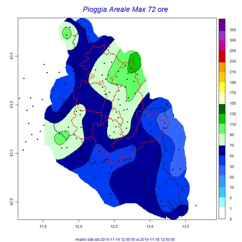 Fig.2: Fasi di pioggia nei bacini idrografici di interesse per l Umbria nel